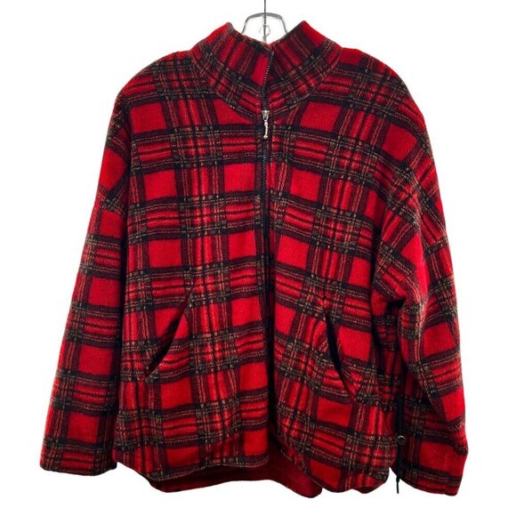 Kristen Blake Jackets & Blazers - Kristen Blake Apres Plaid Fleece Jacket  Full Zip Red/Black Size Medium Pockets